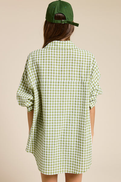 seek the truth oversized gingham button up | leaf