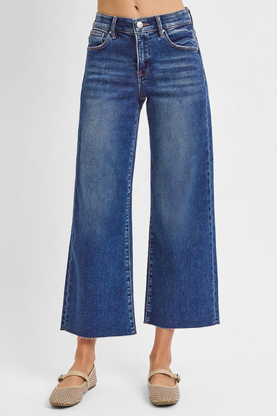 hattie tummy control mid rise crop wide leg jeans | dark wash