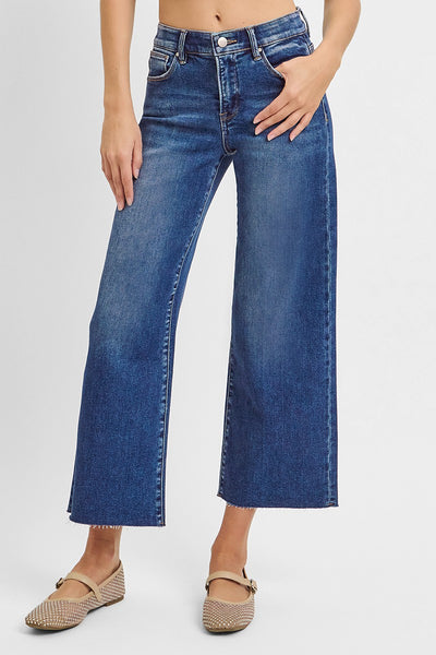 hattie tummy control mid rise crop wide leg jeans | dark wash
