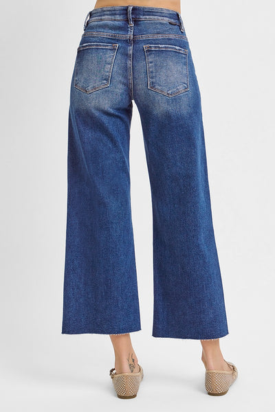 hattie tummy control mid rise crop wide leg jeans | dark wash