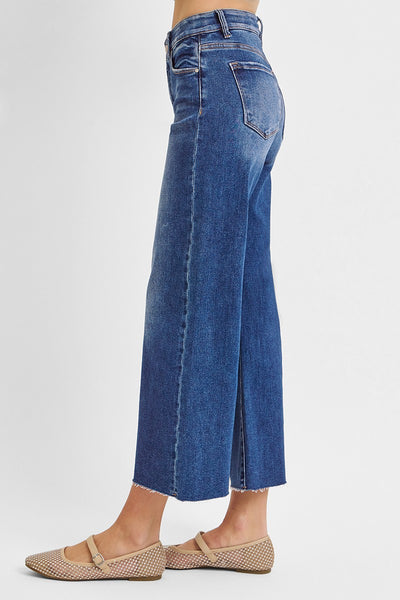 hattie tummy control mid rise crop wide leg jeans | dark wash