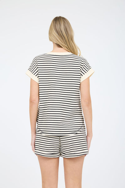 nothing personal striped snap button henley | black + white