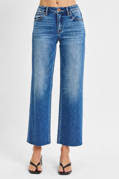 marla tummy control mid-rise crop straight leg jeans | medium wash