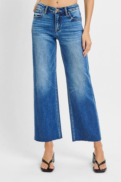marla tummy control mid-rise crop straight leg jeans | medium wash