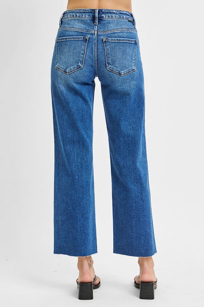 marla tummy control mid-rise crop straight leg jeans | medium wash