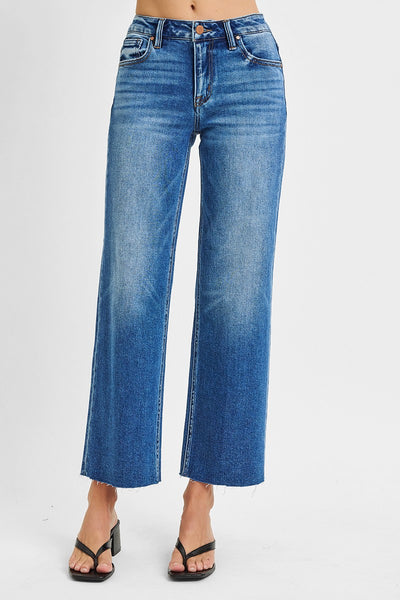 marla tummy control mid-rise crop straight leg jeans | medium wash