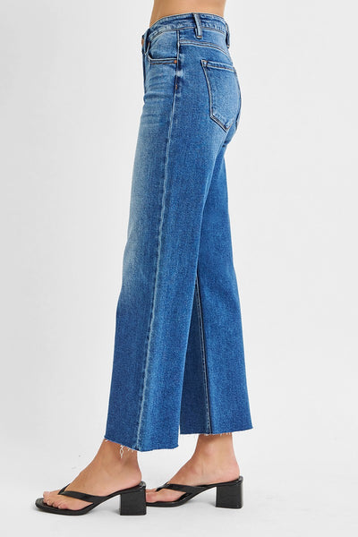 marla tummy control mid-rise crop straight leg jeans | medium wash