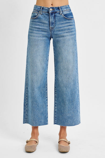hattie tummy control mid rise crop wide leg jeans | medium wash