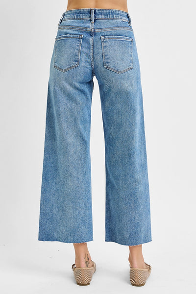 hattie tummy control mid rise crop wide leg jeans | medium wash