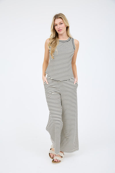 hooked on you stripe wide leg pants | white + black