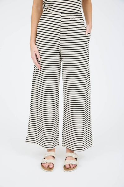 hooked on you stripe wide leg pants | white + black