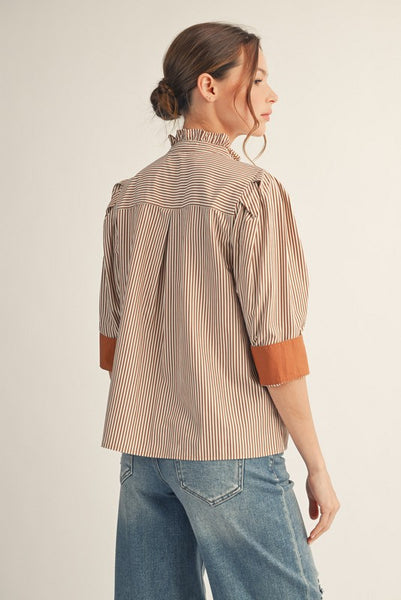 let's get going striped button up top | mocha