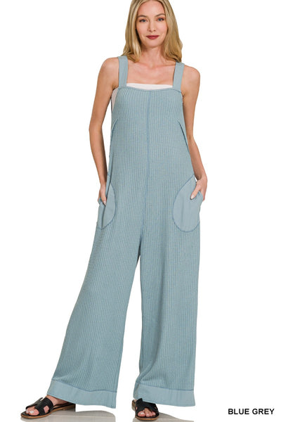 subtle shade wide leg jumpsuit | blue grey