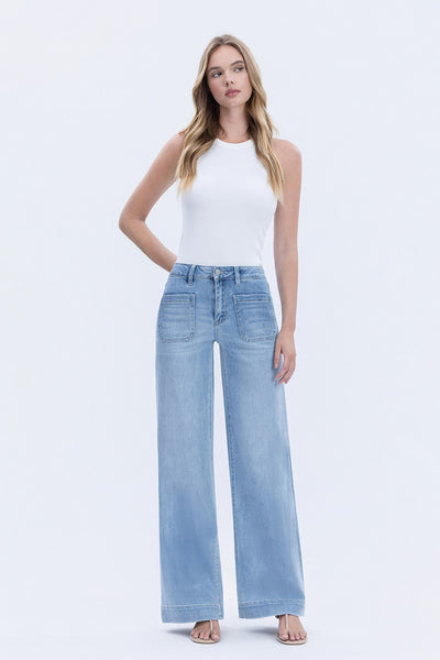 kenley high rise front patch pocket wide trouser jeans | dignity