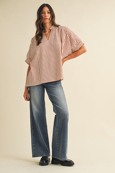 don't second guess stripe dolman sleeve top | cream + rust
