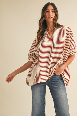 don't second guess stripe dolman sleeve top | cream + rust