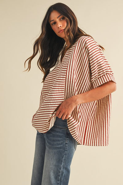 don't second guess stripe dolman sleeve top | cream + rust