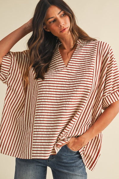 don't second guess stripe dolman sleeve top | cream + rust