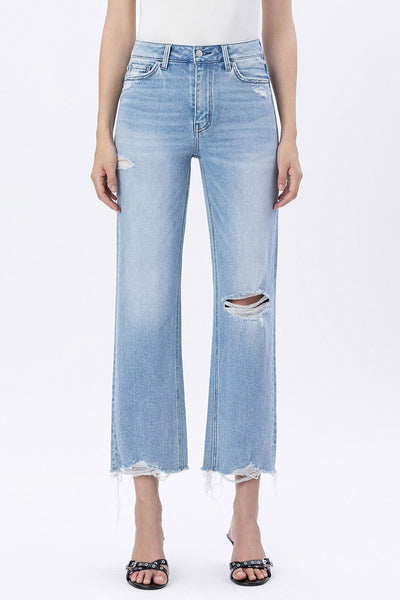 luna high rise distressed crop slim wide jeans | ezra