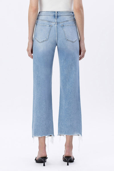 luna high rise distressed crop slim wide jeans | ezra