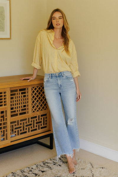 luna high rise distressed crop slim wide jeans | ezra