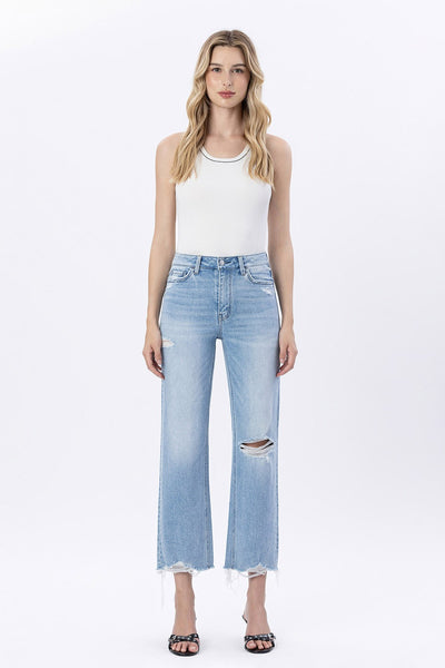 luna high rise distressed crop slim wide jeans | ezra