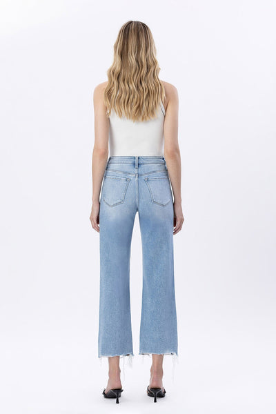 luna high rise distressed crop slim wide jeans | ezra