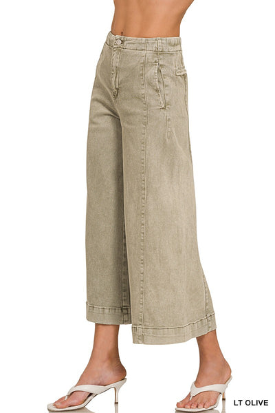briar high rise cropped gaucho denim | lt olive