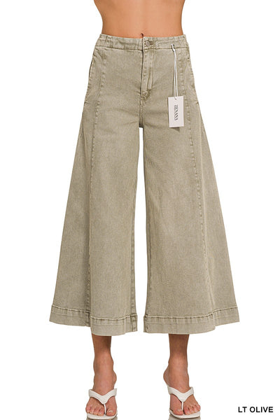 briar high rise cropped gaucho denim | lt olive