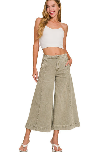briar high rise cropped gaucho denim | lt olive