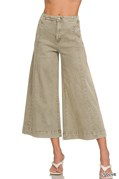 briar high rise cropped gaucho denim | lt olive