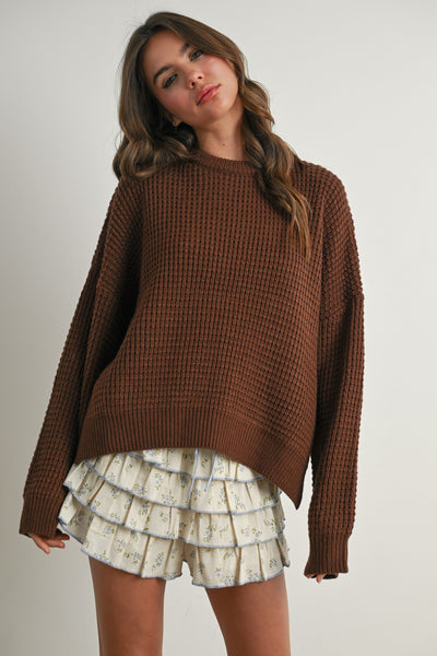 made for joy chunky knit sweater | brown