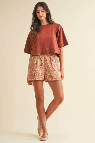 off the cuff denim tie back top | brick