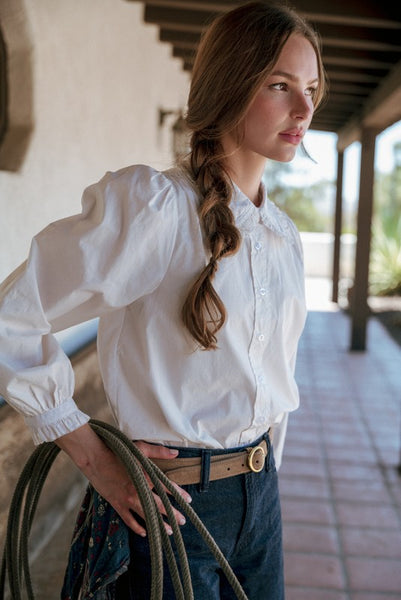 in case you forgot ruffle accent button down top | off white