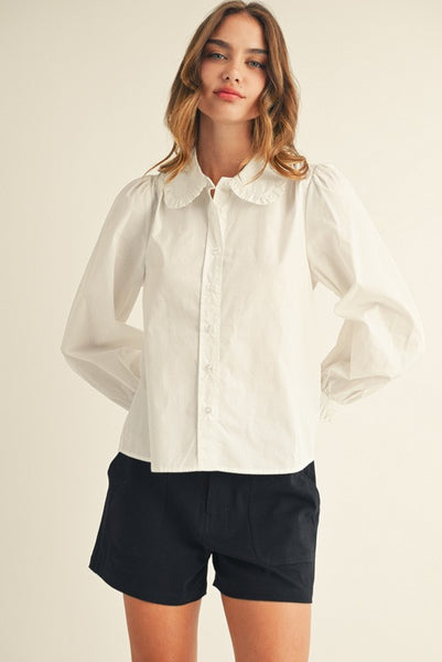 in case you forgot ruffle accent button down top | off white