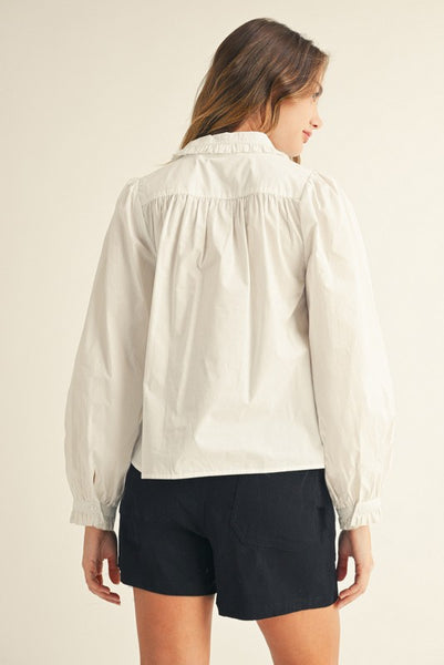 in case you forgot ruffle accent button down top | off white