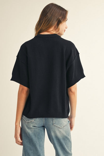 made it work raw edge sweater | black