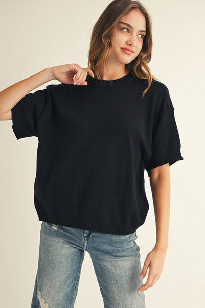 made it work raw edge sweater | black
