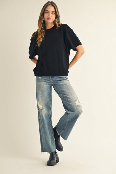made it work raw edge sweater | black
