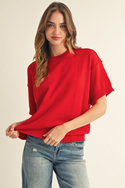 made it work raw edge sweater | red