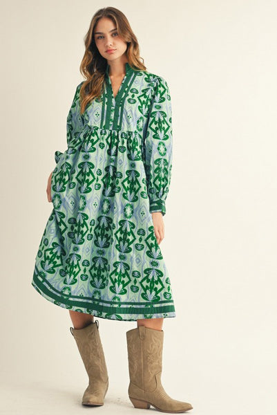 touch of luxe geo floral midi dress | green