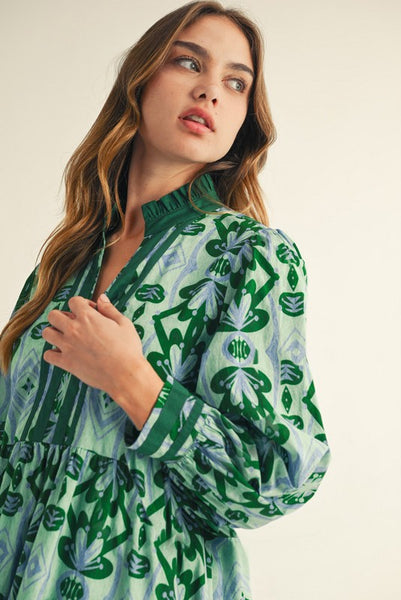 touch of luxe geo floral midi dress | green