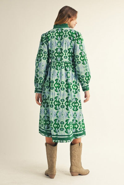 touch of luxe geo floral midi dress | green