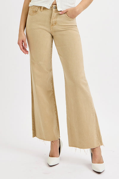harvey tummy control mid rise wide leg jeans | latte