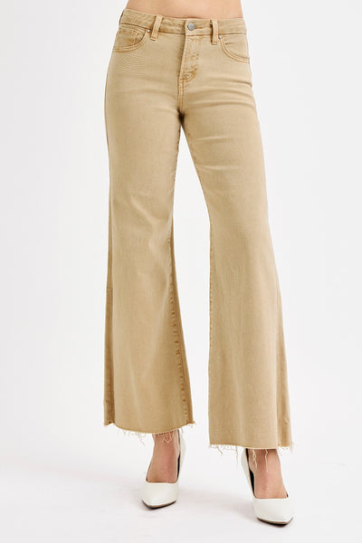 harvey tummy control mid rise wide leg jeans | latte