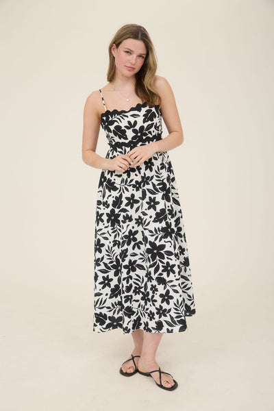 good graces floral back tie midi dress | black