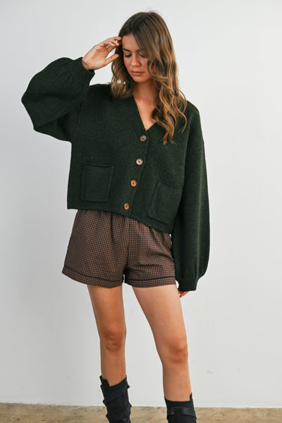 aim to inspire button up cardigan | hunter green