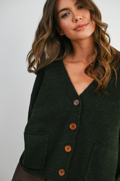aim to inspire button up cardigan | hunter green
