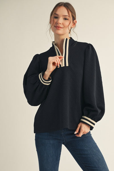 autumn days textured mock neck quarter zip | black