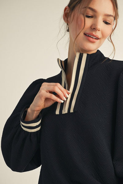 autumn days textured mock neck quarter zip | black